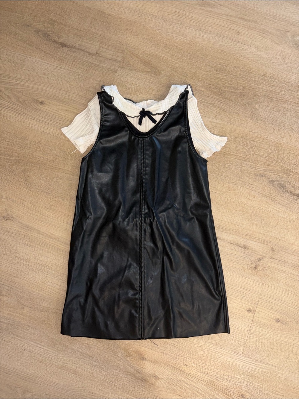 H&M Black Faux Leather Layered Dress with Ivory Top